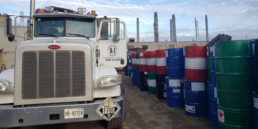 Waste Disposal Services Truck and Drums